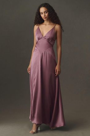 BHLDN Satin Bias-Cut V-Neck Maxi Dress