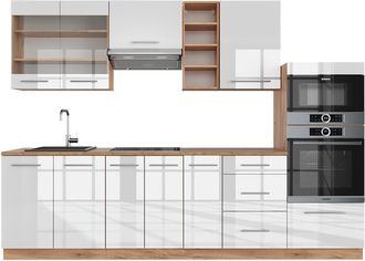 Vicco Mueble De Cocina Fame-line, Blanco Brillo Intenso/roble Dorado, 280 Cm, Et Roble