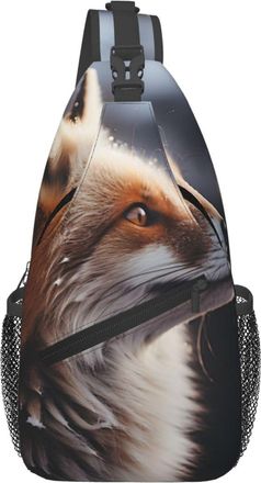 Generic Gray Fox In The Snow Sling Bag Anti Theft Cross Body Bag Breathable Backpack For Women Traveling Outdoors