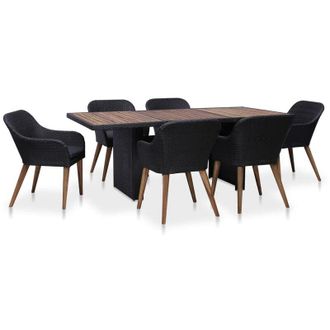 vidaXL Juego De Comedor De Jard&iacute;n 7 Piezas Rat&aacute;n Sint&eacute;tico Negro Vidaxl