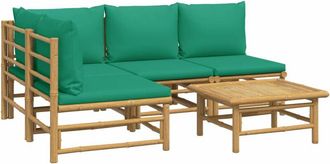 vidaXL Vidaxl - Set De Muebles De Jard&iacute;n 5 Piezas Bamb&uacute; Con Cojines Verde