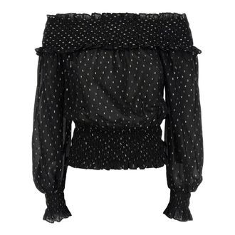 Self Portrait Overhemden, Dames, Zwart, S, Chiffon, Off-Shoulder Chiffon Top