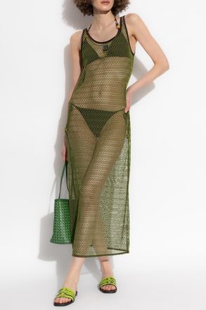 Tory Burch Transparent Dress With Spaghetti Straps, Womens, Green