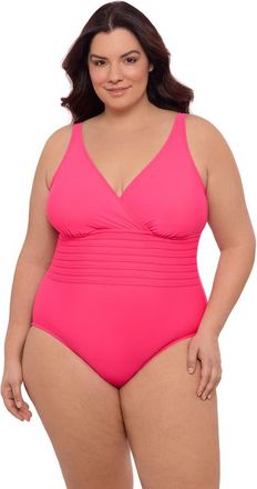 Aqua Green Plus Size V-Neck Surplice Trim Overlay Full Coverage One-Piece Swimsuit in Rose Quartz at Nordstrom, Size 1X