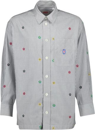 Kenzo Overhemden, Heren, Grijs, S, Katoen, Gestreept oversized overhemd met klassieke kraag