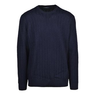 Zanone Round-neck Knitwear, male, Blue, Size: 2XL Maglione Girocollo