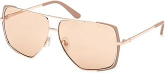 Guess Oversized Metalen Navigator Zonnebril - Dames - Zonnebrillen - Beige - 62 MM - Accessoires