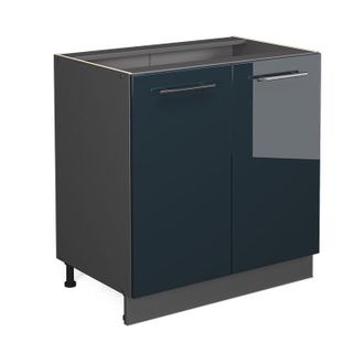 Vicco Mueble Fregadero Fame-line, Azul Oscuro Alto Brillo, 80 Cm Con Estante, Sin Encimera Vicco
