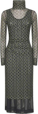 Dries Van Noten Abito Midi A Strati In Rete Stampata Verde-Donna