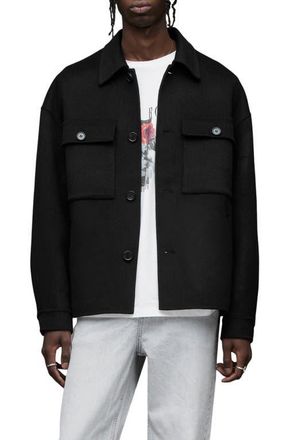 AllSaints Broderick Recycled Wool Blend Shirt Jacket in Black at Nordstrom, Size Small