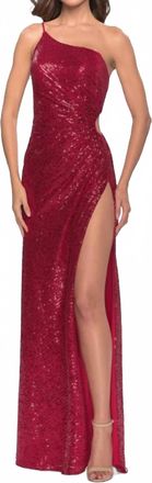 La Femme Long Sequin Prom Dress In Red