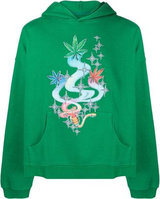 ERL leaf-print cotton hoodie - men - Cotton - M - Green