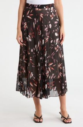 Joie Floral Pleated Midi Skirt in Black Multi at Nordstrom Rack, Size X-Small