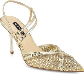 Nine West Pertee Crystal Embellished Ankle Strap Pump in Gold at Nordstrom, Size 10.5