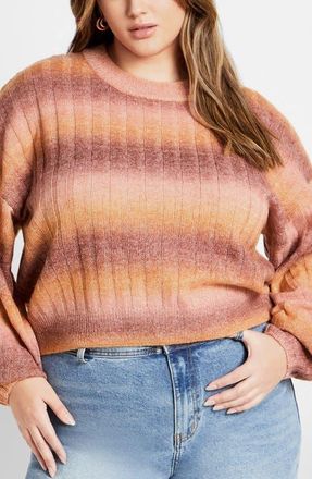 City Chic Shay Ombr&eacute; Stripe Rib Sweater in Toffee at Nordstrom, Size Xxs