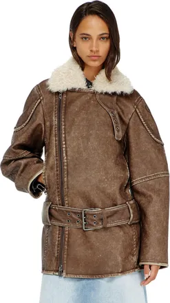 Diesel Double-breasted aviator-biker coat - Jackets - Woman - Brown