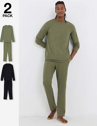 Jacamo 2 Pack Long Sleeve Open Hem PJs