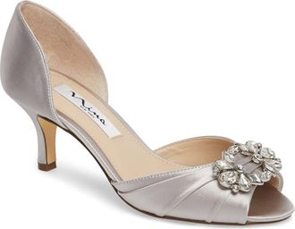 Nina Charisa Open Toe Pump in Silver Satin at Nordstrom, Size 5