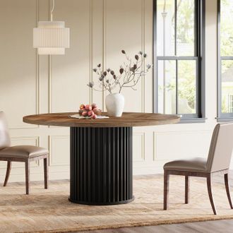 Tribesigns Tribesigns Tavolo Da Pranzo Rotondo, Tavolo Cucina Da 120cm Con Piano In Legno E Base In Metallo Per 4 Persone, Moderno Nero (marrone + Nero)