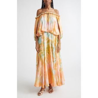 Zimmermann Luna Twist Print Silk Gown in Coral Tie Dye at Nordstrom, Size 3