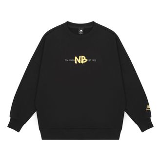 New Balance Mens New Balance Logo Printing Knit Sports Round Neck Pullover Black AMT13365-BK