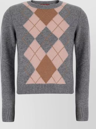 Max Mara wool cashmere argyle crewneck ribbed regular-fit jumper