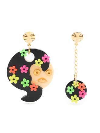 Amir Slama floral-appliqu&eacute; asymmetric earrings - Black