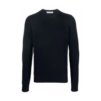 La Fileria Navy Blue Waffle-Knit Crew-Neck Jumper