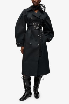 Ganni Black Bonded Cotton Trench Coat - Size 32 Organic