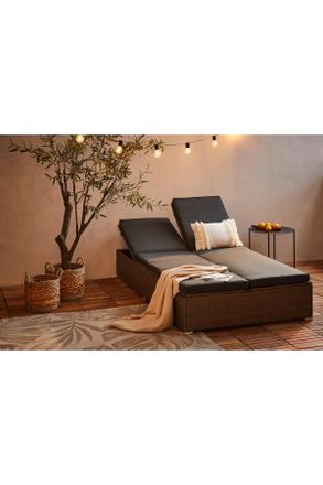 ambia GARDEN Sonnenliege, Anthrazit, Braun, Grau, Metall, Kunststoff, Textil, 110x30x194 cm, R&uuml;ckenlehne verstellbar, Gartenm&ouml;bel, Gartenliegen, Sonnenliegen