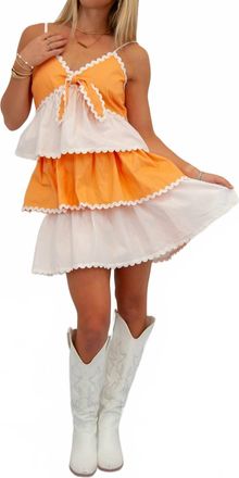 Peach Love California Contrast Tiered Trim Dress In Multi