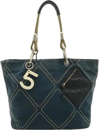 Chanel Pre-owned Tote Bags, male, Blue, Size: ONE SIZE Pre-owned No5 Canvas Leather Tote Bag