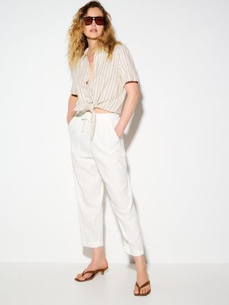 Ichi Womens Linen blend cropped barrel-leg pant