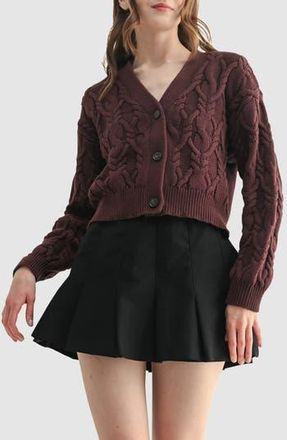 All in Favor Cable Crop V-Neck Cardigan in Brown at Nordstrom Rack, Size Large