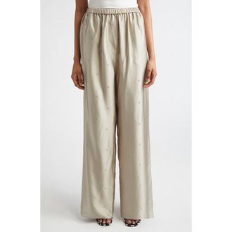 Ferragamo Gancini Jacquard Silk Wide Leg Pants in Safari at Nordstrom, Size 2 Us
