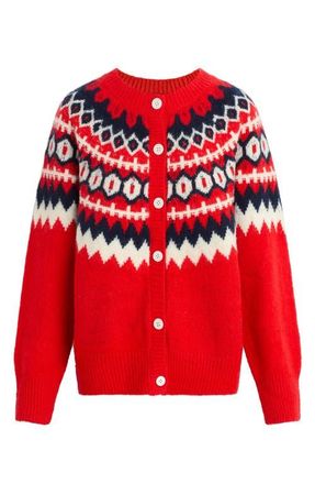 Favorite Daughter The Snowed In Fair Isle Merino Wool & Cashmere Blend Cardigan in Red Fairisle at Nordstrom, Size Small