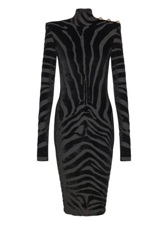 Balmain Abito midi zebrato - Nero