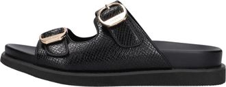 Mexx Zwarte Leatherlook Reptielenprint Slippers - Dames - Sandalen - Zwart - 40 EU - Schoenen