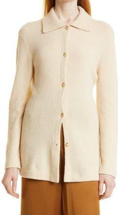 Vince Fitted Polo Collar Wool & Cashmere Blend Cardigan in Oat Cream at Nordstrom Rack, Size Large
