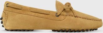 Ann Mashburn Womens Shearling Driving Moccasin Loafers In Camel Suede