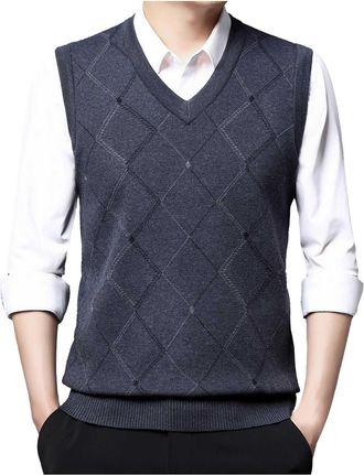 Generic Mens Sleeveless Jumpers & Knitted Gilets Mens Gilets V Neck Sleeveless Jumper Vest V Neck Knitted Sweater Vest Knitted Vest for Men