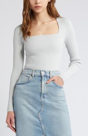 Open Edit Luxe Sculpt Square Neck Long Sleeve Top in Grey Glacier at Nordstrom, Size X-Large