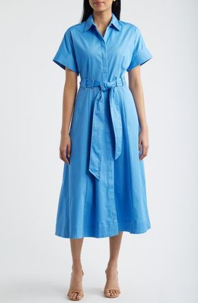 Anne Klein Grommet Belt Loop Midi Shirtdress in Seaport at Nordstrom, Size 12