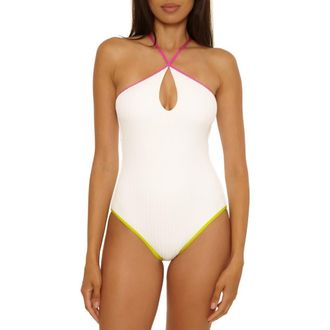 Trina Turk Maori Colorblock Binding One-Piece Swimsuit in White/Multi at Nordstrom, Size 10