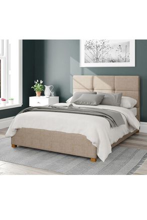 Aspire Home Accents Caine Upholstered Ottoman Storage Bed, Malham Weave Fabric in Taupe | Size: King