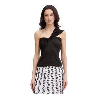 Karl Lagerfeld Tops, Dames, Zwart, XS, Polyester, One-Shoulder Twisted Top