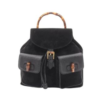 Gucci Pre-owned Backpacks, female, Black, Size: ONE SIZE Pre-owned Suede Leather Backpack