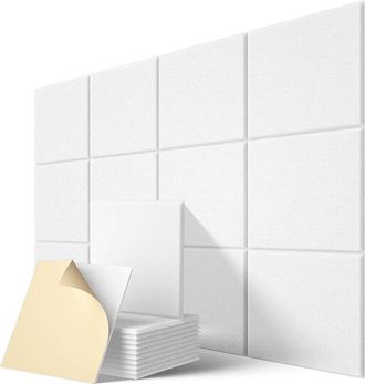 No Brand Paquete De 12 Paneles Ac&uacute;sticos Autoadhesivos De Alta Densidad Para Pared, Ideales Para La Decoraci&oacute;n De Hogares Y Estudios - 30 X 30 Cm, Color Blanco