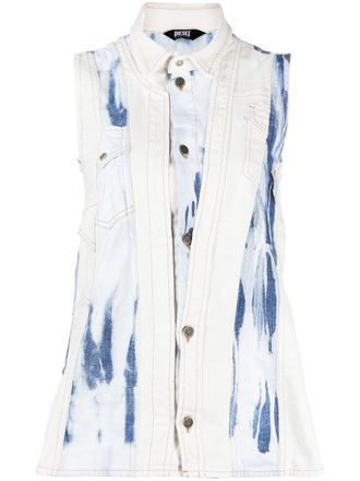 Diesel sleeveless bleached denim jacket - women - Cotton/Polyester/Spandex/Elastane/Leather - S - White