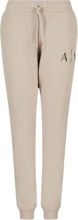 A|X Armani Exchange Sportieve Katoenen Trainingsbroeken Elastische Taille Logo - Dames - Sweatpants - Beige - L - Katoen - Broeken
